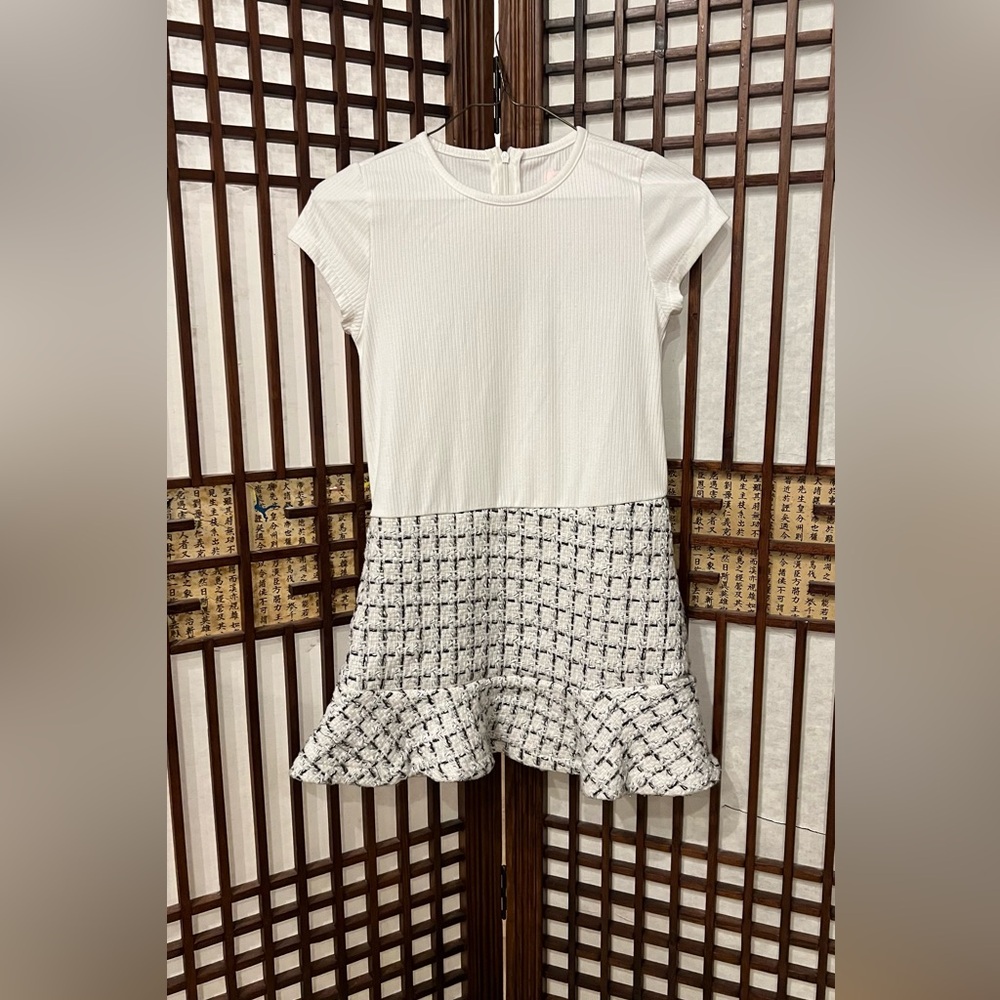 Biscotti White and Black Patterned Kids Dress